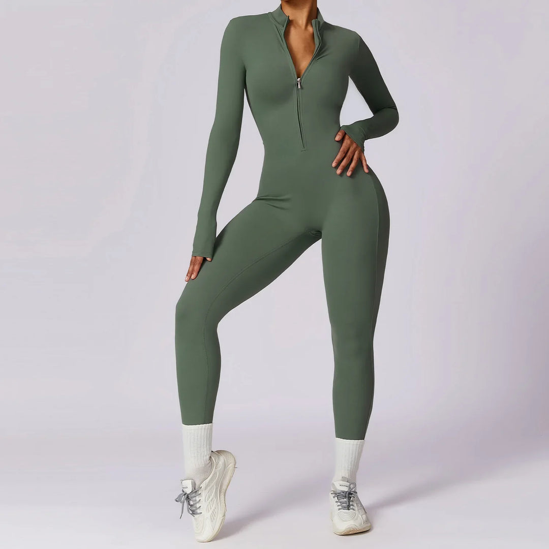 Naadloze Yoga Jumpsuit van Elastische Stof voor Vrouwen met Stijlvol Rits Ontwerp | Elin