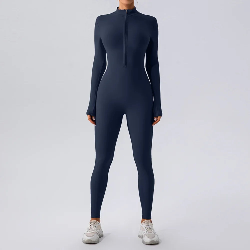 Naadloze Yoga Jumpsuit van Elastische Stof voor Vrouwen met Stijlvol Rits Ontwerp | Elin