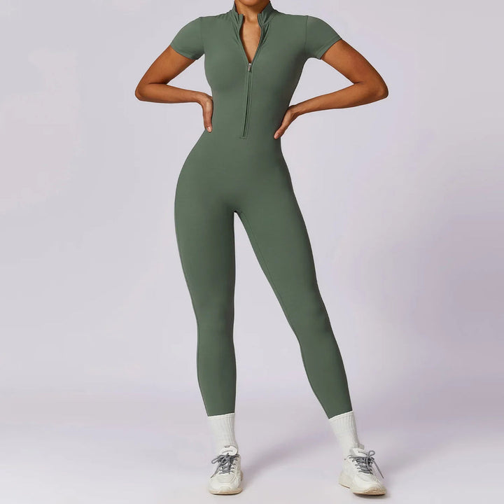 Naadloze Yoga Jumpsuit van Elastische Stof voor Vrouwen met Stijlvol Rits Ontwerp | Elin