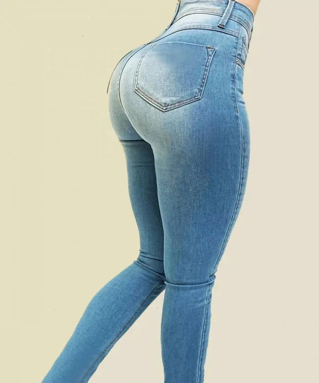 Flatteuze Hoge Taille Stretch Slim Fit Skinny Jeans voor Dames in Klassiek Denim | Tess