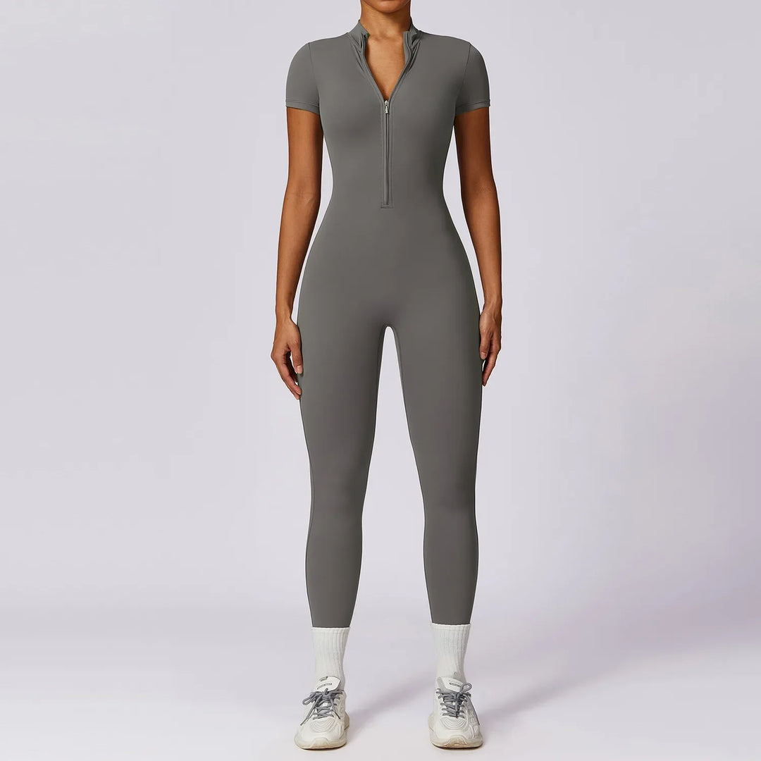 Naadloze Yoga Jumpsuit van Elastische Stof voor Vrouwen met Stijlvol Rits Ontwerp | Elin