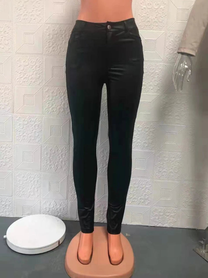 Chique High-Waisted PU Leren Strakke Broek voor Vrouwen in Effen Kleur | Anna