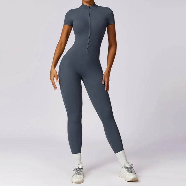 Naadloze Yoga Jumpsuit van Elastische Stof voor Vrouwen met Stijlvol Rits Ontwerp | Elin