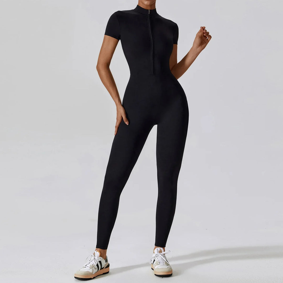 Naadloze Yoga Jumpsuit van Elastische Stof voor Vrouwen met Stijlvol Rits Ontwerp | Elin