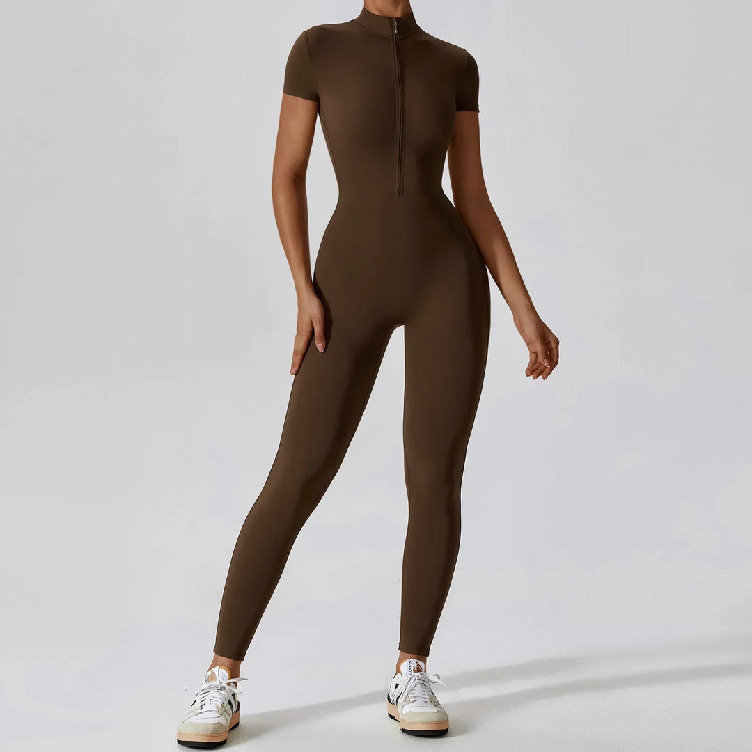 Naadloze Yoga Jumpsuit van Elastische Stof voor Vrouwen met Stijlvol Rits Ontwerp | Elin