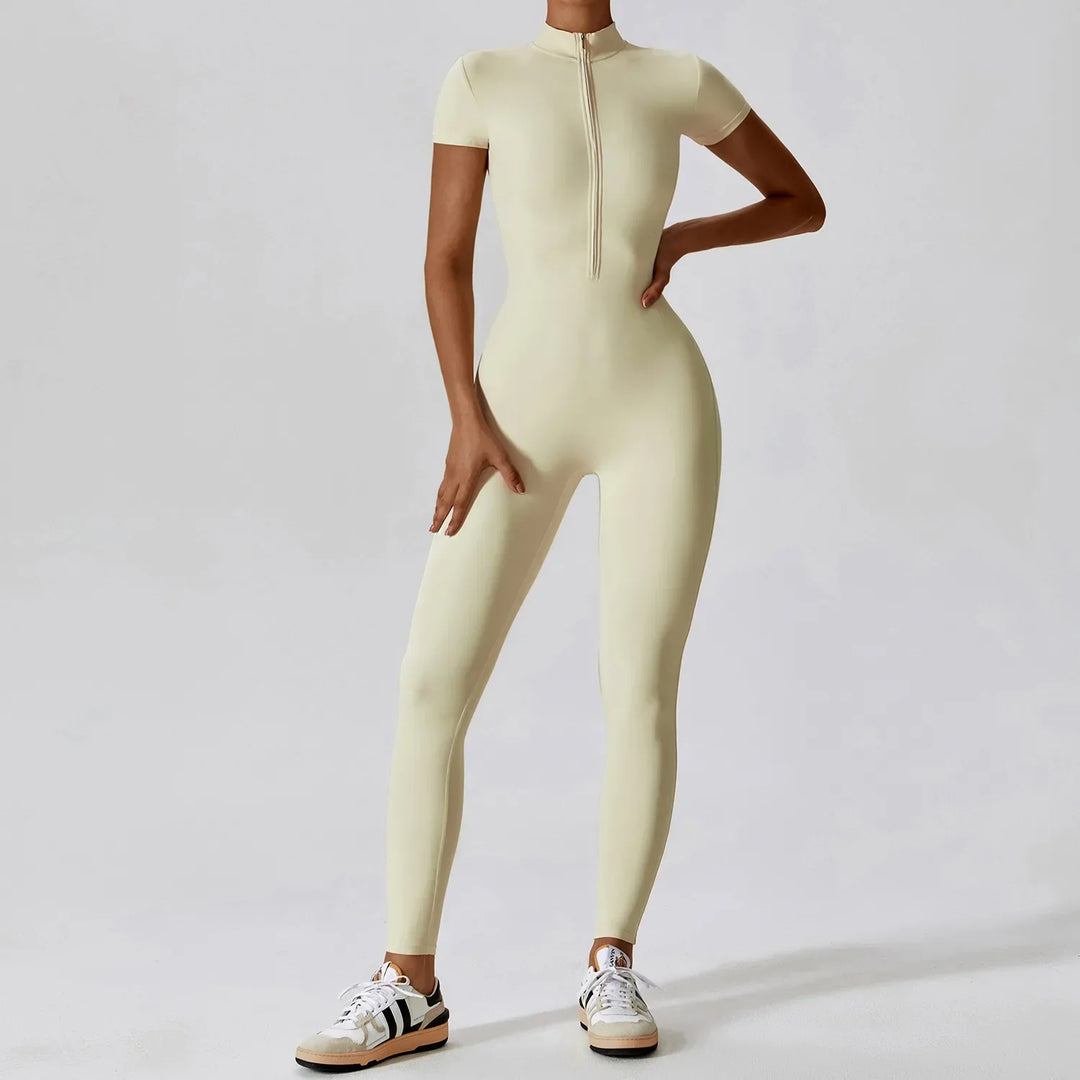 Naadloze Yoga Jumpsuit van Elastische Stof voor Vrouwen met Stijlvol Rits Ontwerp | Elin