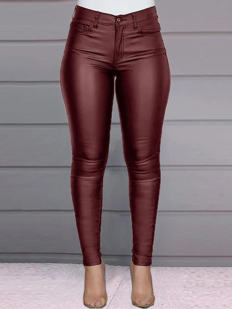 Chique High-Waisted PU Leren Strakke Broek voor Vrouwen in Effen Kleur | Anna